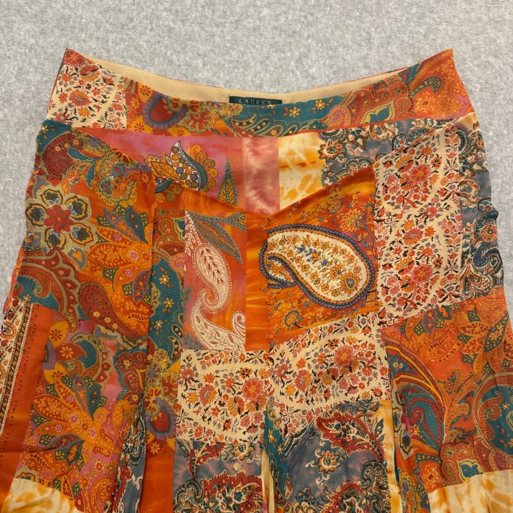Lauren Ralph Lauren Silk Patchwork Paisley Handkerchief Hem Midi Skirt 10 Boho - Picture 5 of 11